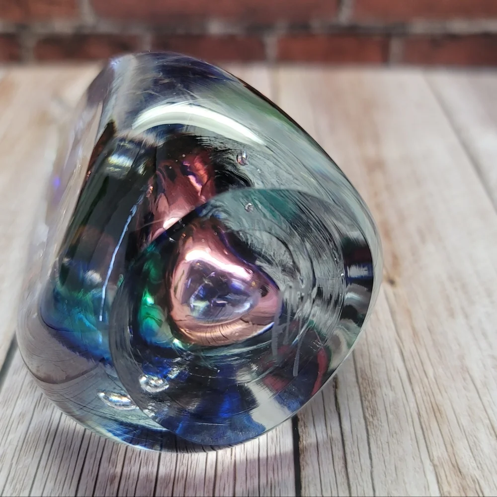 Original Adam Jablonski Signed Glass Sculpture Multi Colored Swirl Paperweight - Picture 4 of 10